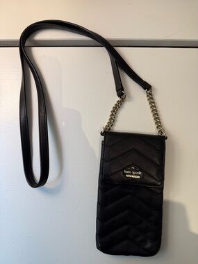 Kate Spade Black Quilted Crossbody Phone Pouch with Chain Strap